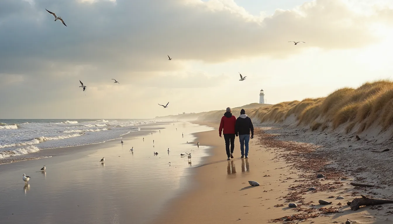 Strandspaziergang an der Nordsee im goldenen Herbstlicht